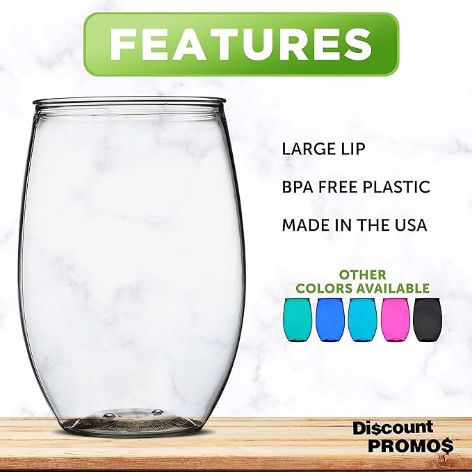 Plastic Stemless Wine Glasses 16 oz. Set of 10, Bulk Pack - BPA Free, Great for Outdoor Lounges, Poolside, Parties and Other Events - Clear