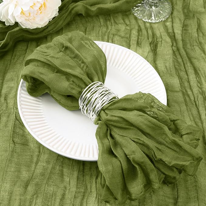 50 Pack Olive Green Cheesecloth Napkins Spring Cloth Napkins Set of 50 Olive Dinner Napkins Bulk 21x21 Inches for Wedding Bridal Shower Baby Shower Valentine's Day
