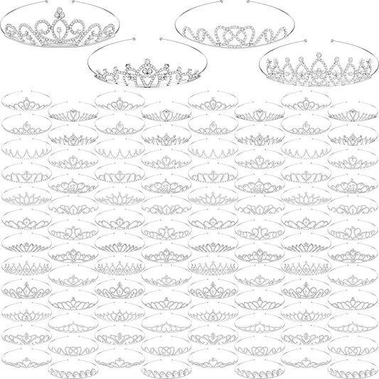 Jexine 96 PCS Tiara Bulk for Girl Princess Tiaras Crowns Rhinestone Crown Party Accessories Crystal Tiaras Headband for Girl