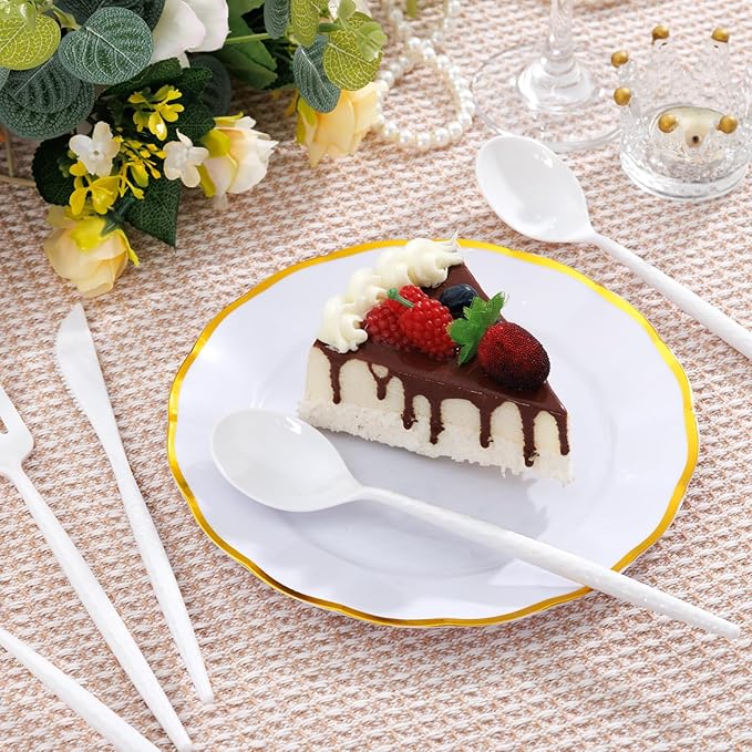 Supernal 360Pcs White Plastic Silverware, Hard Plastic Cutlery Heavy Duty Hammered Durable Utensils,White Silverware Set Include 120 Forks and Spoons,120 Knives Suitable for Wedding & Party