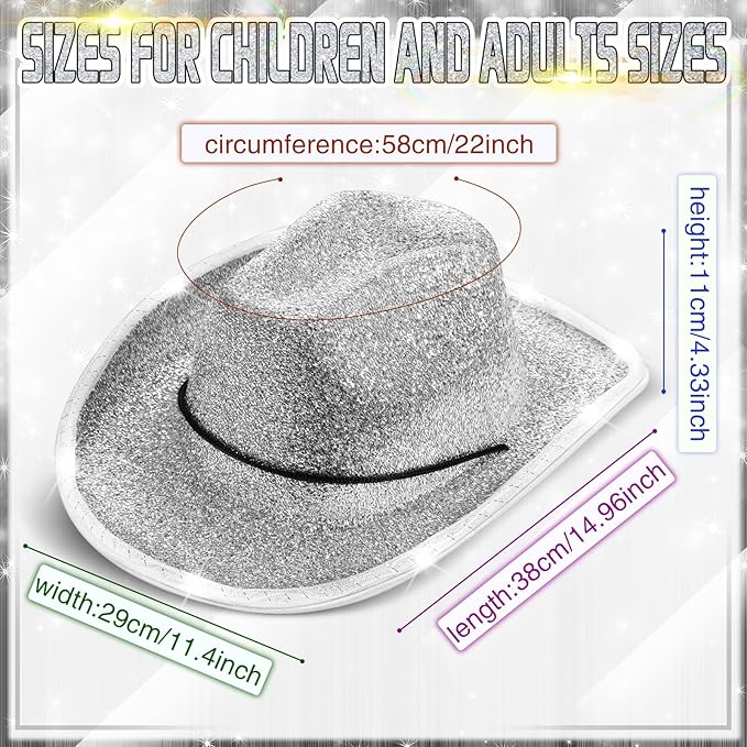 Kigeli 10 Pcs Lights LED Cowboy Cowgirl Hat LED Flashing Hat Cowgirl Hat for Western Cowboy Role Play(Silver,Sequin)