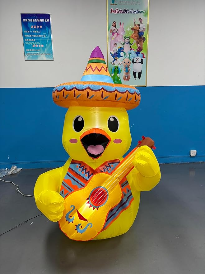 5FT Cinco De Mayo Inflatables Outdoor Decorations, Duck Inflatable with Sombrero and Guitar, Mexican Fiesta Blow Up Yard Decor for May 5 Taco Party, Lawn Garden Indoor Outdoor