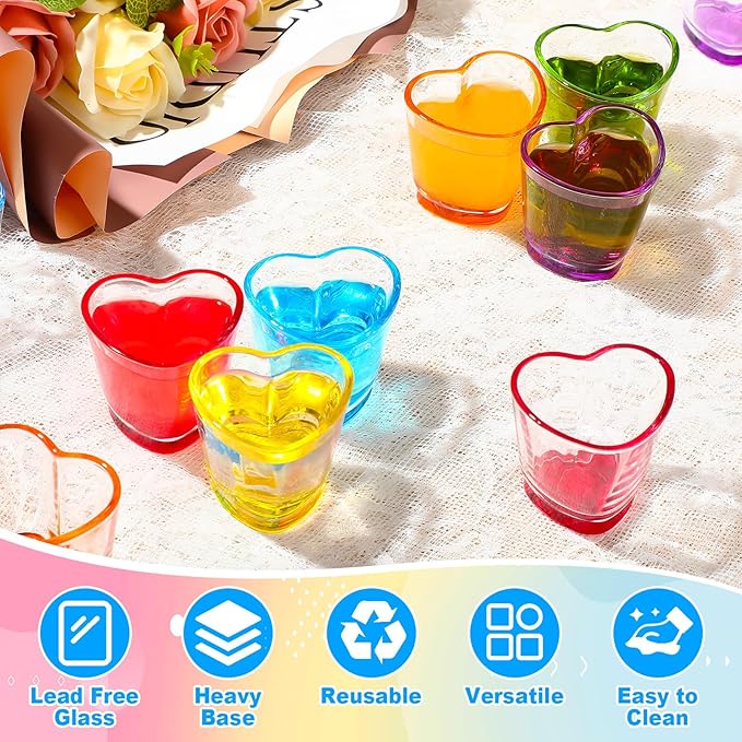 Sabary Valentine's Day Heart Shot Glasses Bulk, 36 Pack 1.5 oz Thick Glass Colorful Shot Glasses for Valentine Galentine Party Supplies, Party Favors, Table Decor