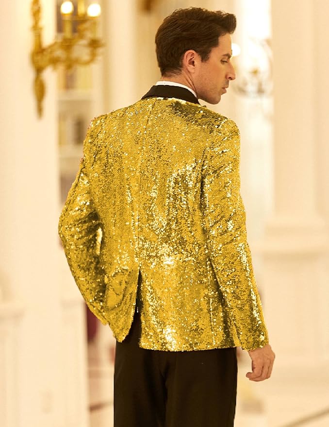 COOFANDY Mens Shiny Sequin Blazer Tuxedo Party Dinner Prom One Button Suit Jacket