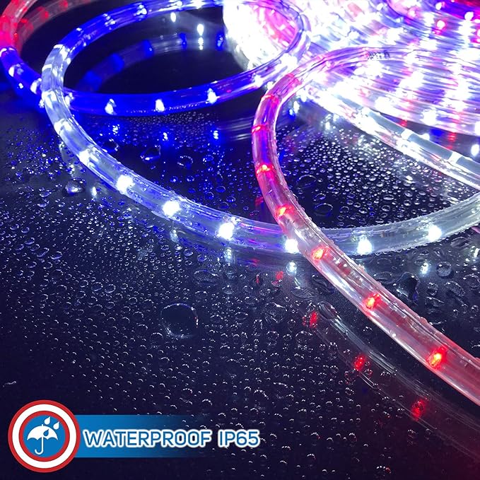 Russell Decor 60ft Patriotic Rope Lights for Patriotic 4th of July Memorial Day Decor Party Outdoor House Decorative RV Camping Lighting Trees Patio Deck Flexible Lights (Red White Blue)