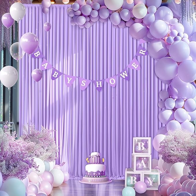 50×10 ft Lavender Wrinkle Free Backdrop Curtain for Wedding Party, 10 Panels 5×10ft Soft Silky Light Purple Lilic Backdrop Drapes for Birthday Parties Baby Shower Photo Photography Backgrounds ﻿