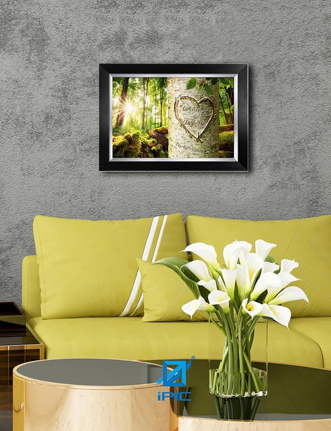 IPIC - Love Evergreen, Personalized Artwork with Names and Date on, Customized Gift for Anniversary,Wedding,Birthday and Holidays. Picture size: 18x12, Framed Size: 21x15