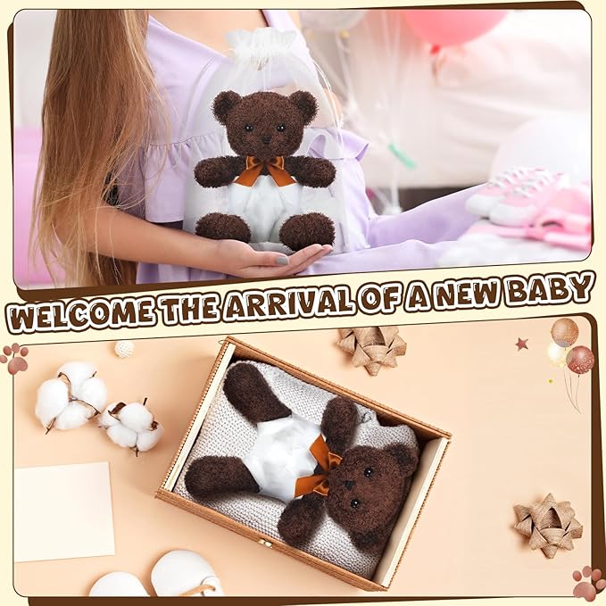 6 Sets Bear Blindfolded Diaper Changing Baby Shower Games Baby Dolls Diapers for Bridal Shower Gender Reveal Games Prizes Gifts for Adults Boys Girls (Chocolate)