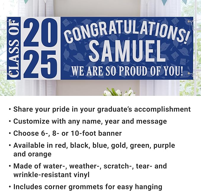 Let's Make Memories Personalized Graduation Banner Class of 2025 - Graduation Party Decorations - Congratulations Banner - Indoor/Outdoor Vinyl - Best in Class - Black - 8 ft.