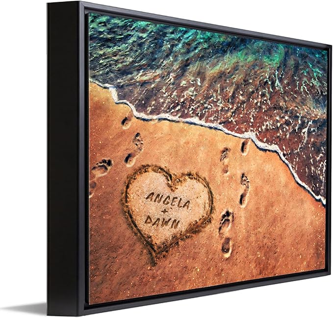 Personal-Prints TOES IN THE SAND | Personalized Romantic Canvas Art Gift with Your Names | Custom for Valentine’s Day or Wedding Anniversary (20"x24" Float Framed Canvas)