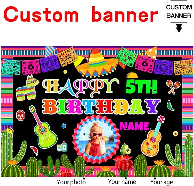 Custom Space Mexican Fiesta Carnival Happy Birthday Party Decorations Supplies Personalized Mexican Fiesta Carnival Birthday Backdrop Banner(6x9ft)