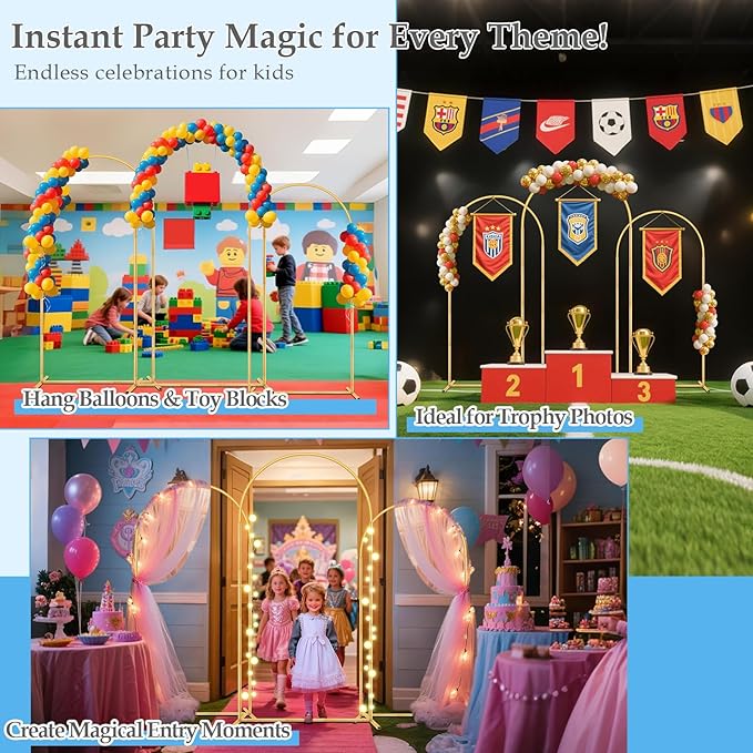 Balloon Arch Stand, 6FT,5FT,4FT Set of 3 Metal Gold Wedding Backdrop Arch Stand Kit with Base for Wedding Baby Shower Birthday Party Event Background Decoration Garden Floral Decor