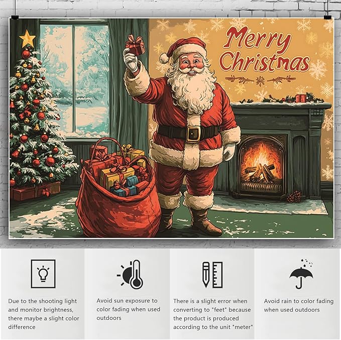 YongFoto Retro Merry Christmas Backdrop 10x7ft Santa's Home Christmas Tree Fireplace Photography Background Happy New Year Xmas Eve Family Party Banner Room Decor Photoshoot Wallpaper Photo Booth