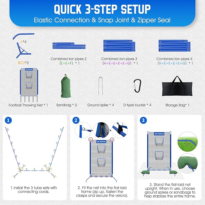 Football Throwing Net, Upgrade Heavy Duty Metal Frame Quarterback Training Equipment Throwing Machine with 1-4 Targets, Easy Setup Football Target Practice with CarryBag, Allweather Indoor Outdoor Use