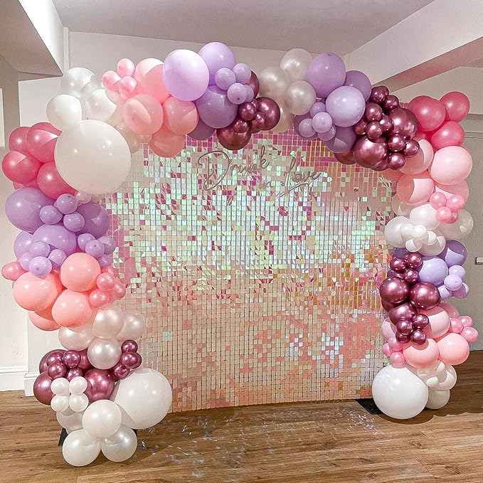 COKAOBE Iridescent Pink Shimmer Wall Backdrop, 24PCS Square Sequin Shimmer Backdrop Panel, Photo Backdrops for Birthday, Anniversary, Wedding, Graduation & Bachelorette Party Decoration