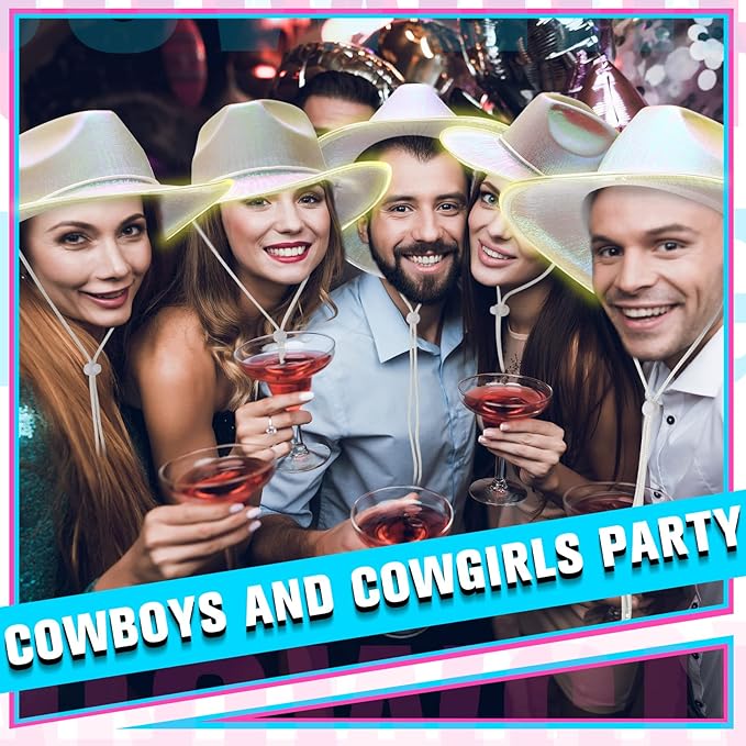 Kigeli 10 Pcs Lights LED Cowboy Cowgirl Hat LED Flashing Hat Cowgirl Hat for Western Cowboy Role Play(Silver,Sequin)