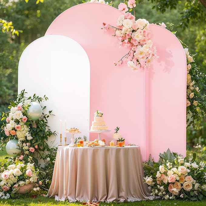 White and Pink Arch Backdrop Cover 6FT 5FT 4FT Arch Covers Stretchy Backdrop Set of 3, Wedding Arch Cover Spandex Fitted Double-Color Fabric Arch Covers for Party Baby Shower Birthday Decoration