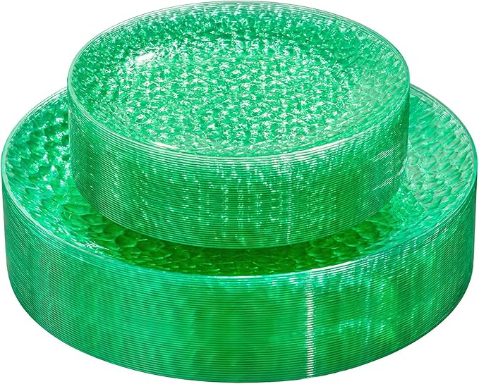 Rubtlamp 60Pcs Green Plastic Plates, Heavy Duty Disposable Plates With Hammered Design, Green Party Disposable Plate Include 30 Dinner Plate, 30 Salad Platos, Fancy Plastic Platos