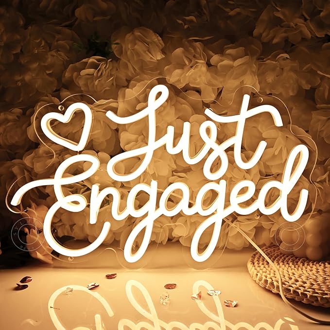 SYLHOME Just Engaged Led Neon Light Sign Heart Wall Decor Sign Wedding Proposal Married Party Bridal Shower Engagement Backdrop USB 15.75"X9.72" Warm