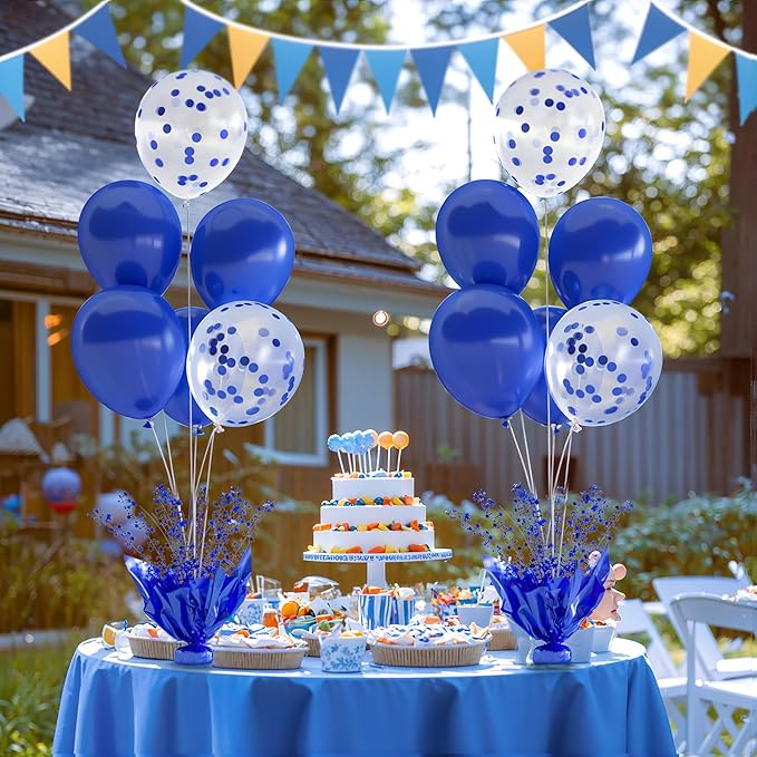 6 Set Royal Blue Table Balloons Foil Spray Centerpiece with Royal Blue and Confetti Balloons Stand Kit for Birthday Party Girls Baby Shower Wedding Bridal Shower Prom Graduation Table Decorations