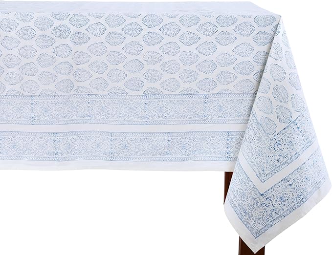 ATOSII Amalfi 100% Cotton Boho Rectangle Fall Tablecloth, Handblock Print Table Cloth for Kitchen I Dining Table Linen Fall Décor I Parties Wedding Outdoor Christmas Thanksgiving I Fall 60 X 90 Inches