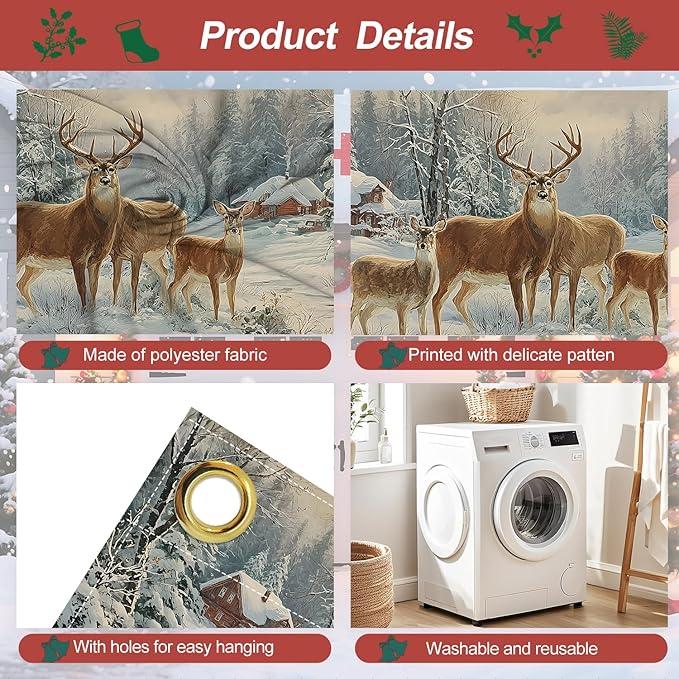 Christmas Garage Door Banner 7x16FT, Winter Reindeer Family Garage Door Cover, Large Outdoor Xmas Decoration for Garage Doors, Garden Fence & Holiday Parties