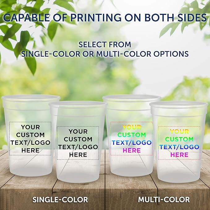 Custom Disposable Plastic Cups 12 oz. Set of 50, Personalized Bulk Pack - Perfect for Summer, Sporting Events, Birthdays, Weddings, Picnic, Beach, Parties - Clear