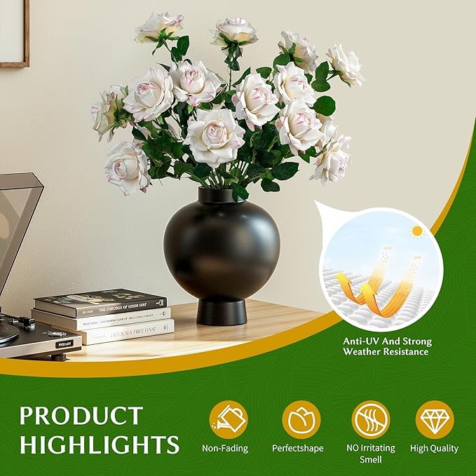 Artificial Flowers Artificial Roses Fake Roses 23.2In Long Stem Artificial Flowers for Tall Vase Silk Rose Suitable for Wedding Decor Valentine's Day DIY Bouquet Spring,Pattern White,20PCS