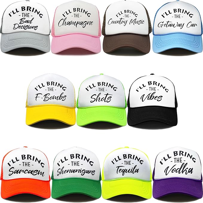 Funky Junque Women's Funny Trucker Hats: Adult Humor for Bachelorette & Girls Trips, Groups 3-25, Mesh Hat - I'll Bring The's