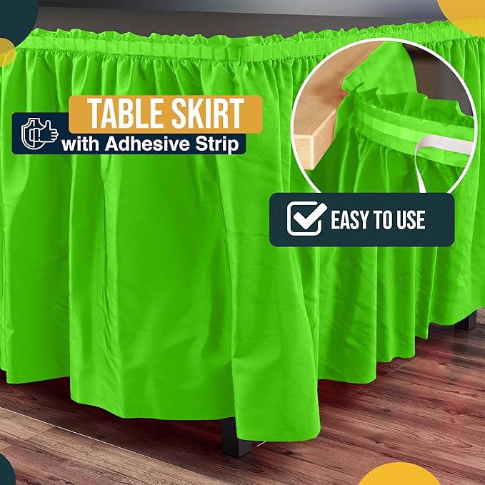 Exquisite Ruffle Table Skirt Lime Green 12 Pack 14 Ft Long Table Skirts for Rectangle Tables 6ft Plus or Round Tables Skirts with Adhesive Strip for Gender Reveal Decor & Happy Birthday Parties