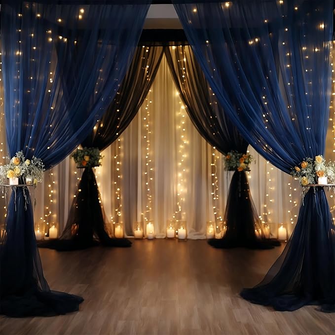 10x10 Navy Blue Tulle Backdrop Curtains for Parties, Sheer Backdrop Curtain Wedding Photo Backdrop Drapes for Baby Shower Photography Birthday Party