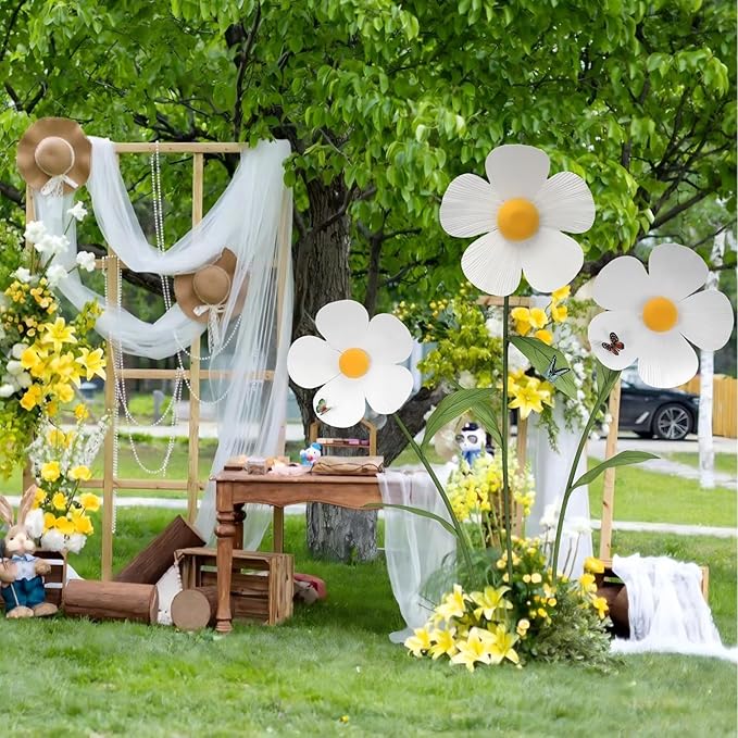Giant Artificial Daisy Flowers Decoration Five Petal 5.8 Ft Tall Large Fake Daisies Spring Wild Flower for Party Garden Office Home Wedding Decor（White）
