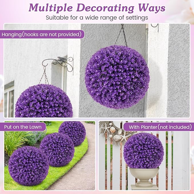 Goplus 17.5 Inch Topiary Balls Artificial Outdoor Set of 2, Faux Purple Eucalyptus Decorative Balls, Fake Plant Sphere, Round Artificial Plant Balls for Front Door, Porch, Backyard, Home Décor