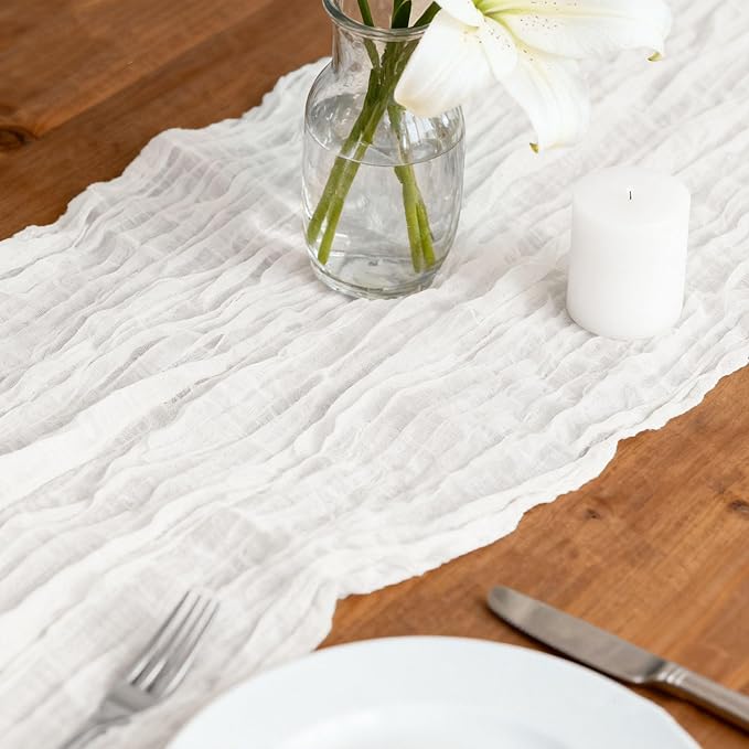 20 Pack White Cheesecloth Table Runners 35 x 71 Inch Rustic Boho Gauze Christmas Table Runner for Wedding Arch, Party Decoration, Bridal Shower, Reception, Farmhouse Dining Decor
