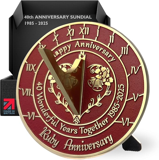 Anniversary Sundial Gift for 40th Ruby Wedding Anniversary in 2025 - Recycled Metal Home Decor Or Garden Present Idea - Handmade in UK for Him, Her Parents Or Couples 40 Year Celebration