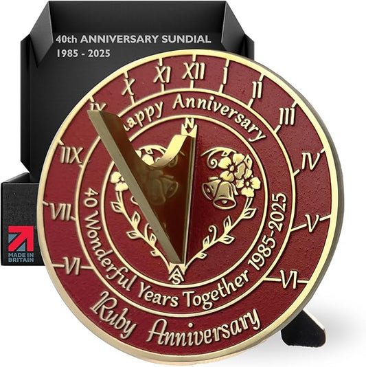 Anniversary Sundial Gift for 40th Ruby Wedding Anniversary in 2025 - Recycled Metal Home Decor Or Garden Present Idea - Handmade in UK for Him, Her Parents Or Couples 40 Year Celebration