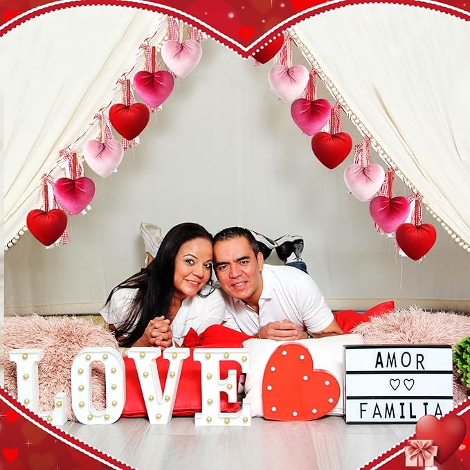 18 Pcs Valentine's Day Hanging Heart Ornaments Handmade Heart Shaped Velvet Gifts 4.3 Inches Hanging Valentine Tree Ornaments for Wedding Anniversary Party Decorations(Red, Pink, Rose Red)