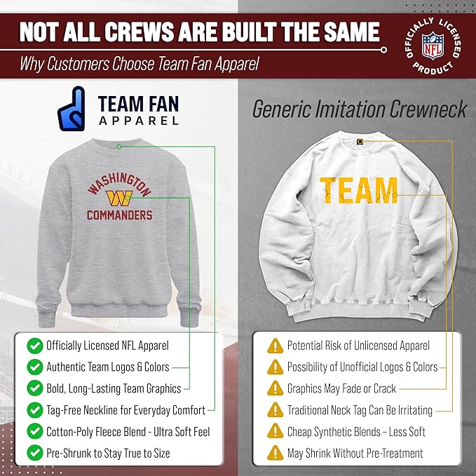 Team Fan Apparel NFL Adult Gameday Football Crewneck Sweatshirt - Cotton Blend - Stay warm, comfortable & stylish on game day