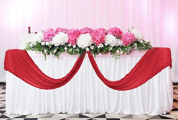 12 Pack Cheesecloth Table Runner 20 x 120 inch Cheese Cloth Table Runner Bulk,Romantic Boho Sheer Gauze Fabric Table Runners for Wedding Reception,Party,Bridal Shower Table Decor(Red)
