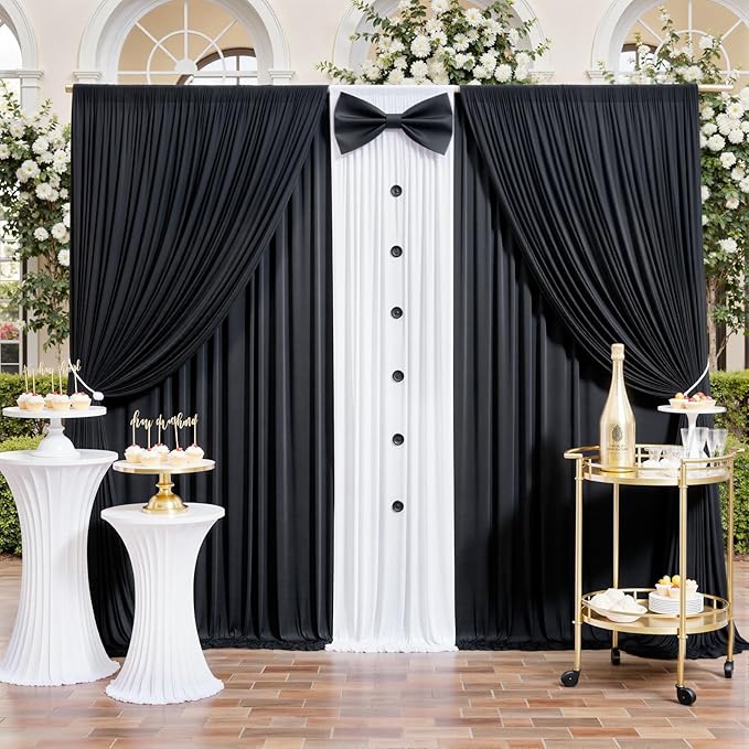 gogoparti 20x12ft Black Backdrop Curtain for Wedding Parties, 4 Panels (5x12 ft Each) Wrinkle-Free Dackdrop Curtains, Silky Draping Fabric for Birthday Party, Baby Shower, Photo Background