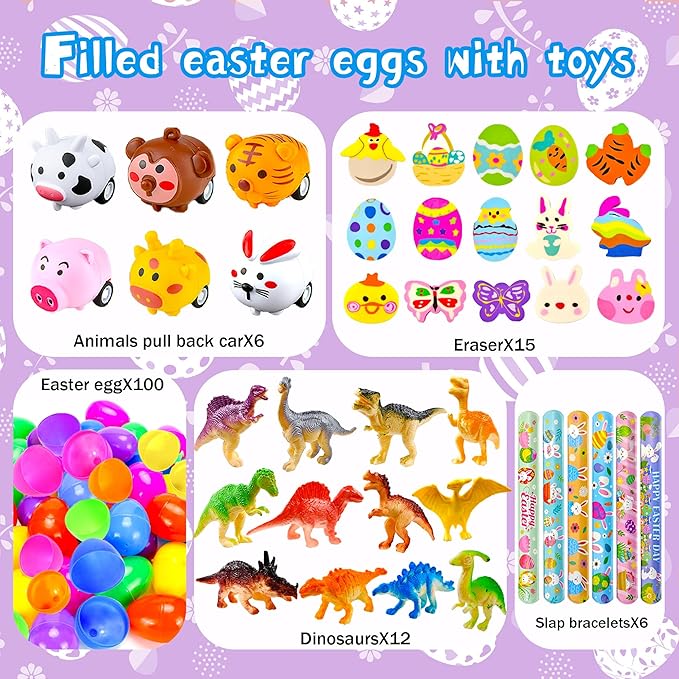 modun 318 pcs Bulk Easter Eggs with Toys inside filled Easter Eggs Easter Basket Stuffers Easter Egg Hunt Easter Party Favors Easter Egg Fillers for Kids Toddlers Boys Girls 100 pack