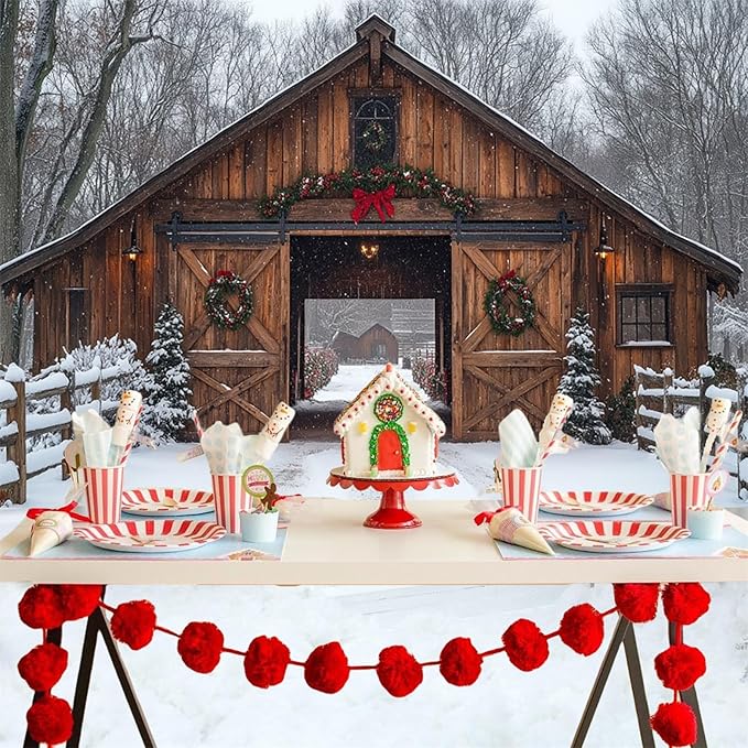 Baocicco 12x10ft Rustic Merry Christmas Backdrop Photography Rural Wooden Barn Door Xmas Trees Farmhouse Background Cloth Winter Festival Family Party Decorations New Year Eve Banner Supplies