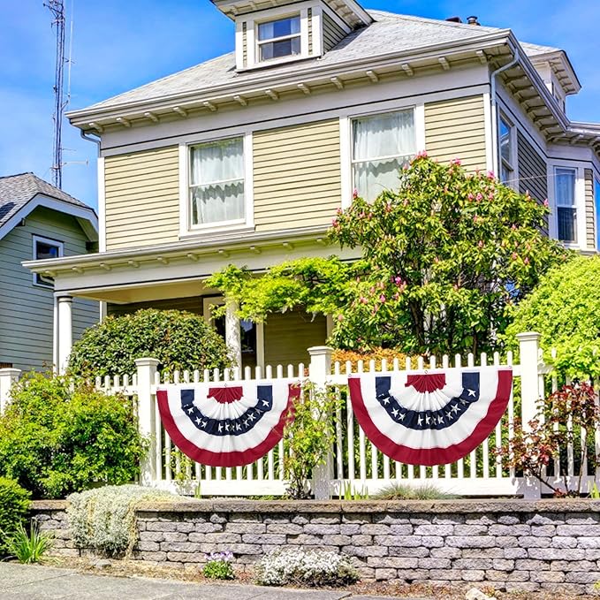 American Fan Bunting 2 x 4 Ft American Pleated Fan Flag,American Flag Bunting Patriotic Half Fan Bunting Flag, 4th of July Decorations Flags for outdoor