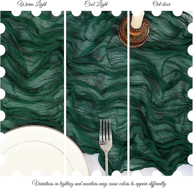 25 Pack Emerald Green Cheesecloth Table Runner 17 x 108 Inch Fall Thanksgiving Boho Rustic Farmhouse Gauze Cheese Cloth Runner for Wedding Party Baby Shower Home Decor Holiday Decorations
