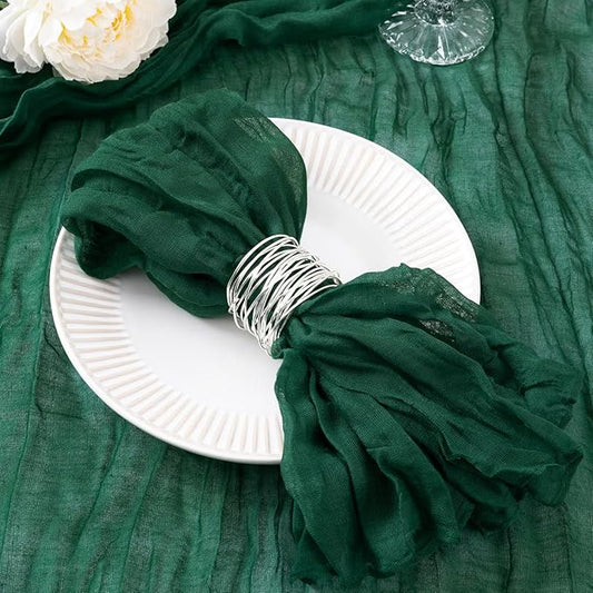 50 Pack Emerald Green Cheesecloth Napkins Spring Cloth Napkins Set of 50 Dinner Napkins Bulk 21x21 Inches for Wedding Bridal Shower Baby Shower Valentine's Day