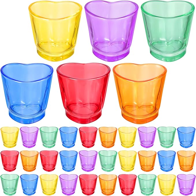 Sabary Valentine's Day Heart Shot Glasses Bulk, 36 Pack 1.5 oz Thick Glass Colorful Shot Glasses for Valentine Galentine Party Supplies, Party Favors, Table Decor