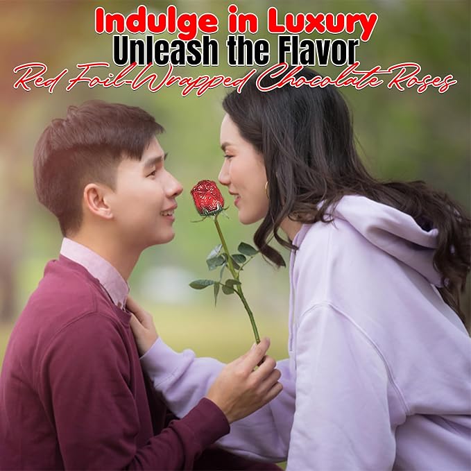300 Pieces Bulk Red Foil, individually Wrapped Milk Chocolate Roses - 14 Inch Long Stem, Red foil wrapped Candy flowers gifts for Mother's day, Valentine's day, Graduation