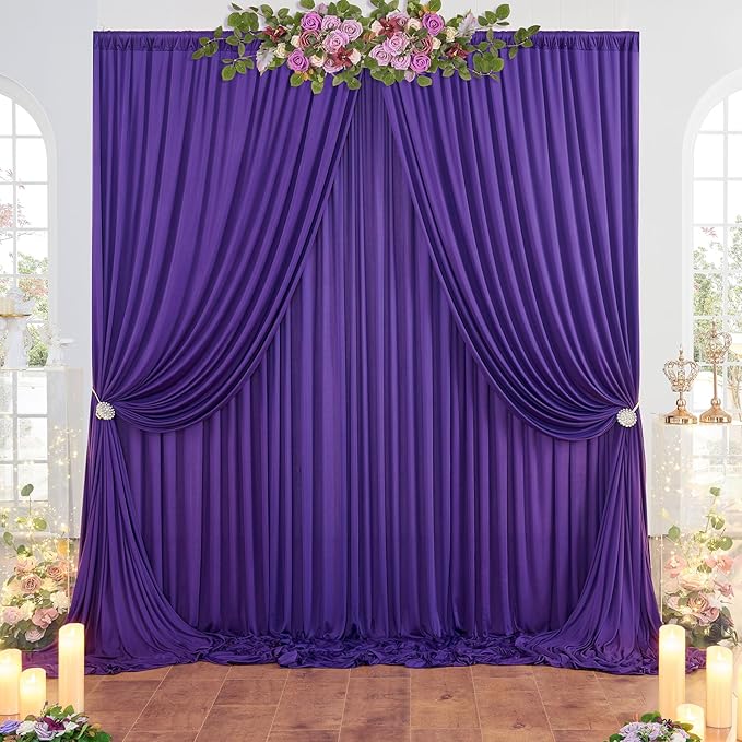 40ft×10ft Wrinkle Free Dark Purple Backdrop Curtain for Party, 8 Panels 5ft×10ft Soft Silky Polyester Purple Photo Backdrop Drapes for Birthday Baby Shower Wedding Mother's Day Photography