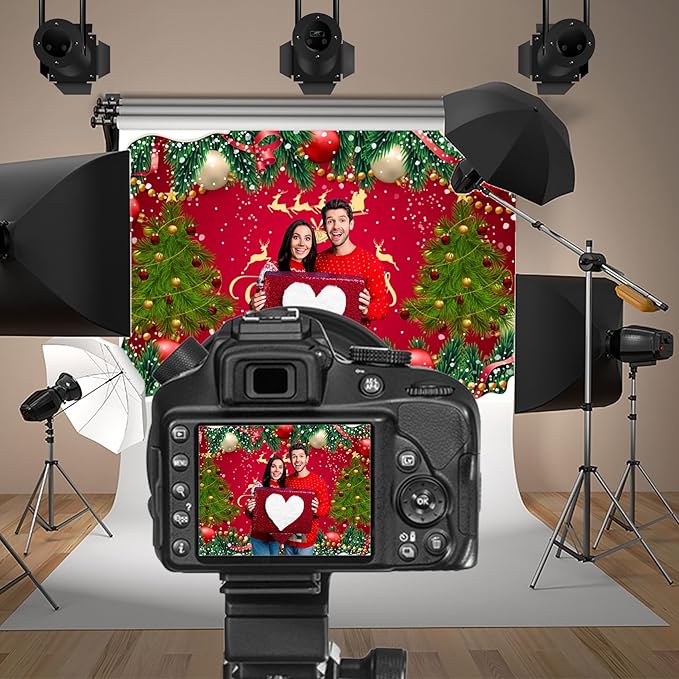 Baocicco 15x10ft Merry Christmas Photography Background Merry Xmas Baubles Ribbon Green Plants Backdrops for Photoshoot Winter Holiday Party Banner Festival Celebration Banner Photo Booth Studio Prop