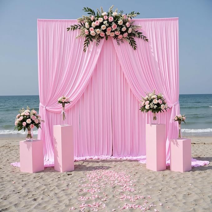 50 ft x 10 ft Wrinkle Free Pink Backdrop Curtain Panels, Polyester Photography Backdrop Drapes, Wedding Party Home Decoration Supplies